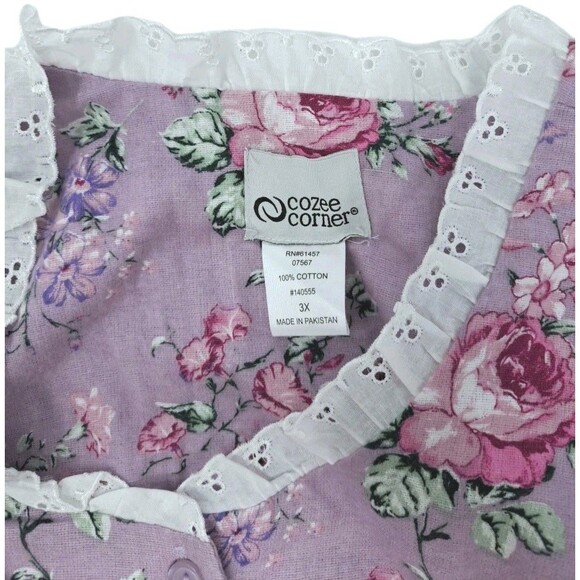 Cozee Corner VTG Purple Floral Long Sleeve Nightgown Cotton Flannel Size 3X - Picture 5 of 6